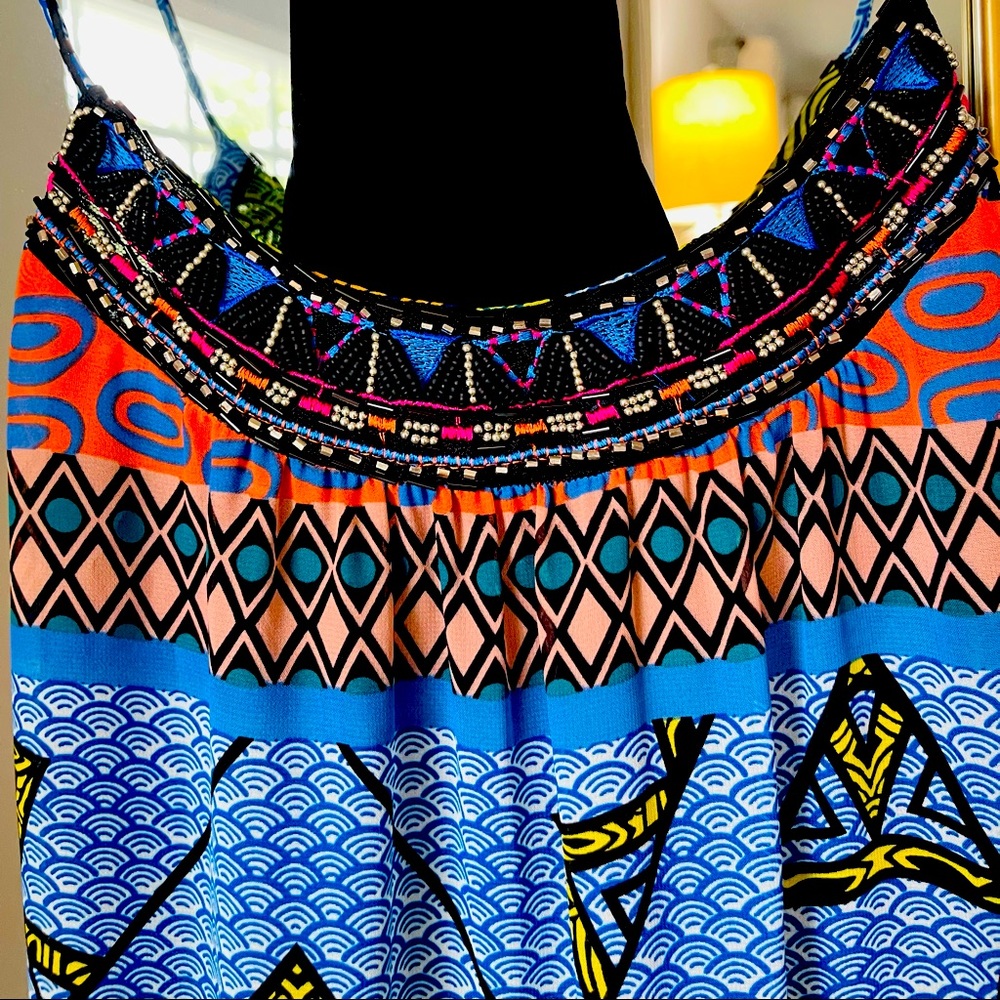Tribal, boho, vibrant, racer-back, summer maxi